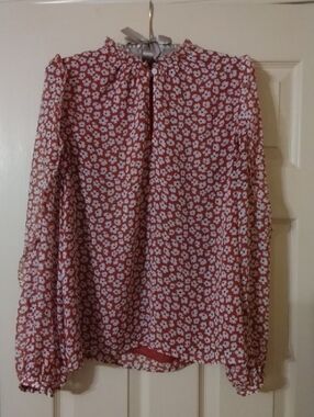 LOFT Red Floral Long-Sleeve Blouse